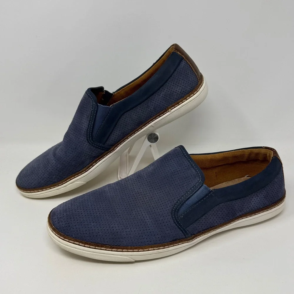 Steve Madden Ferrow Mens Navy Blue Perforated Suede Slip On Sneakers Size 10.5 M
